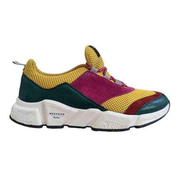 RARE Weekend MaxMara Womens 6.5 Colorful Fashion Sneakers Suede & Mesh Lace Up - Picture 2 of 13